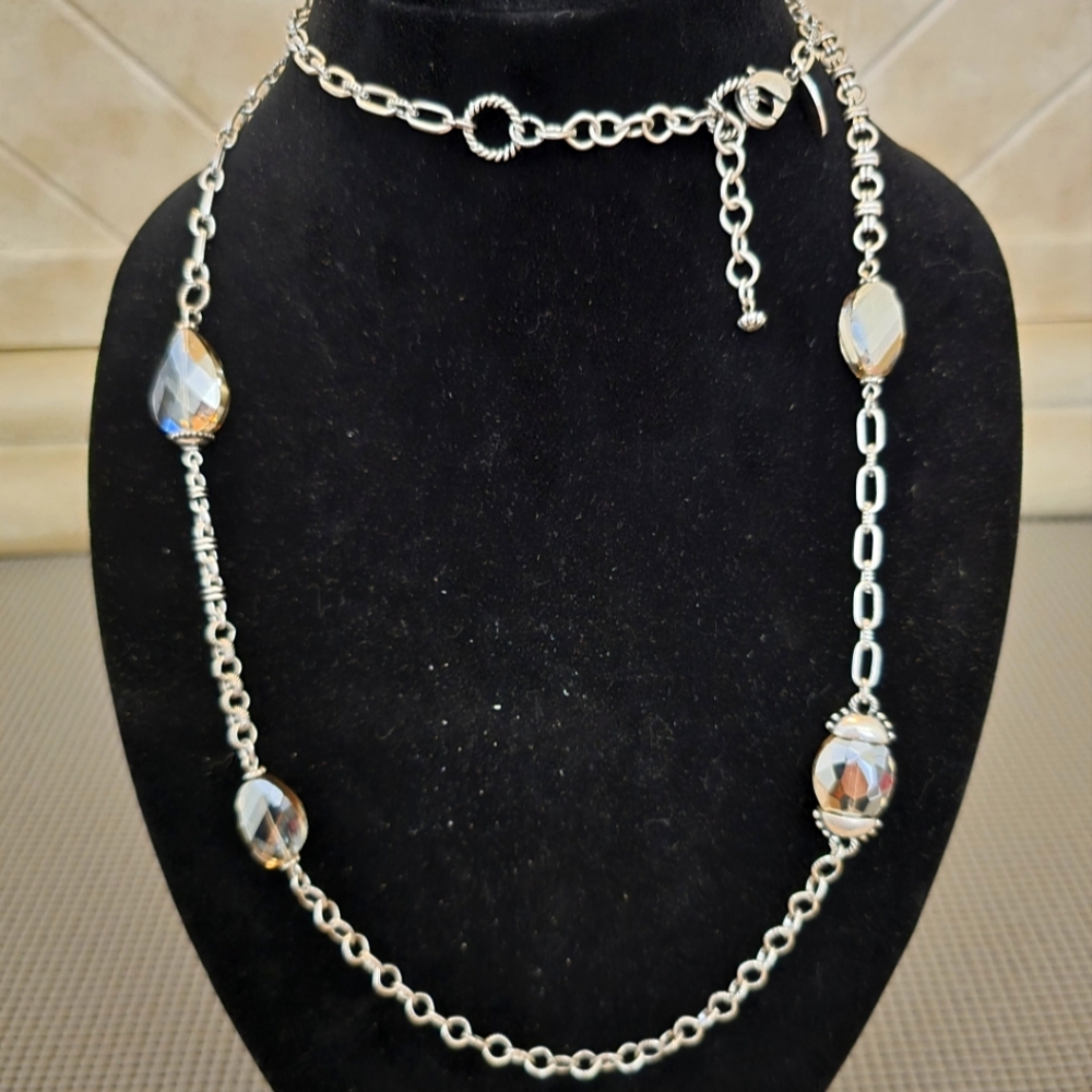 Chicos Elegant Silver Necklace with Crystal Accents